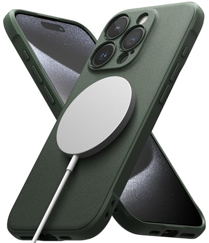 Ringke Onyx Magnetic für iPhone 15 Pro Hülle, [Kompatibel mit MagSafe] Griffig rutschfest Anti-Fingerabdruck Stoßfest Kratzfest Handyhülle mit Präzisen Kameraausschnitten - Dark Green