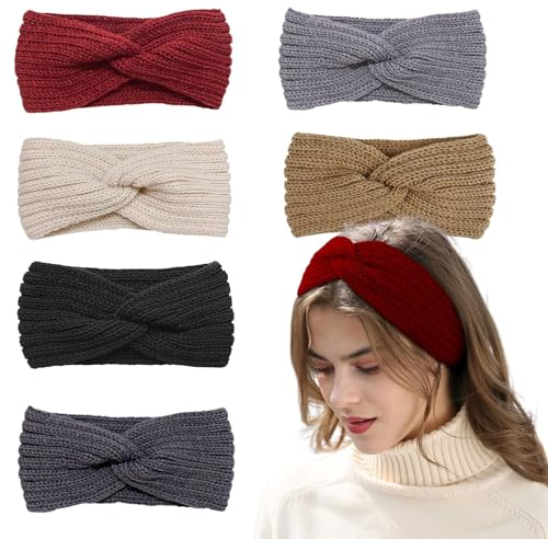 Stirnband für Kinder, Damen - 6 Stück Gehäkeltes Warmes Strick-Stirnband für Herbst Und Winter, Dünn Und Vielseitig