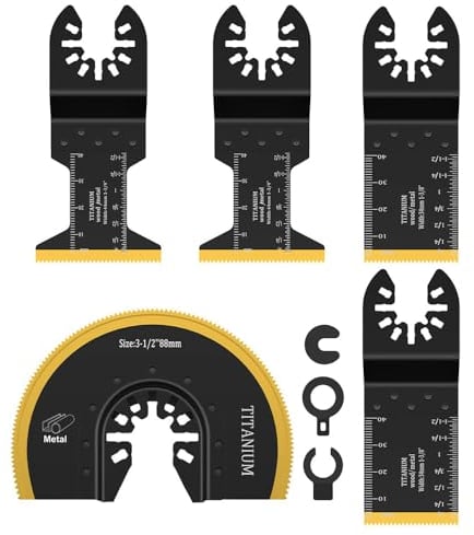 5 cuchillas oscilantes para herramientas, cuchillas multiherramienta de titanio, hojas de sierra cortadas, corte de velocidad rápida para madera, metal, clavos y material con 3 adaptadores adicionales