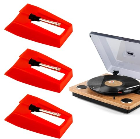 3pcs Record Player Needle,Turntable Replacement Needle Durable Record Player Needle Replacement Accessories,Replacement Player Needle Accessories for Vinyl Record Player(Red)