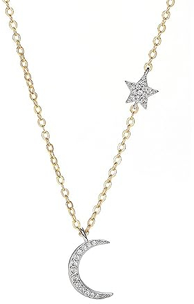 RaiOne Halskette Mond Gold Anhänger Sichel Halbmond mit Verstellbare Kette Wasserfest Schmuck