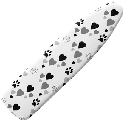 HOWILATH Heart Dog Paws Ironing Board Cover 110 x 35cm Anti Slip Iron Board Covers Heat and Stain Resistant Ironing Covers, Easy Installation-S