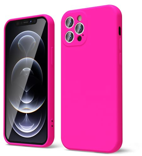 oakxco for iPhone 12 Pro Max Case Liquid Silicone, Neon Bright Solid Color, Soft Rubber Gel Elegant Aesthetic Cover, Thin Slim TPU Matte Plain Smooth Case for Women Girl Cute, Hot Pink Fuchsia