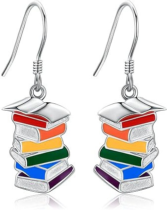 Bücher Ohrringe Sterlingsilber Kassischer Stapel von Büchern Ohrringe Bibliothekar Lehrer Schmuck Bücherliebhaber Geschenke für Damen und Mädchen