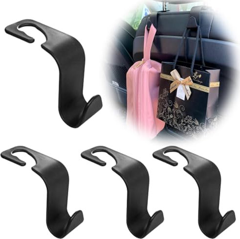 Crochets de Rangement pour Voiture 4PCS - Accessoires Appui-tête en Plastique pour Siège Auto, Support pour Sacs à Main, Porte-monnaie, Vestes, Provisions et Bouteilles d'eau