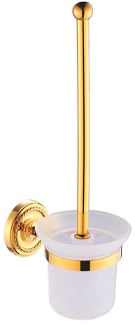 Luxus Toilettenbürste WC Bürste mit Halter Set aus Messing und Milchglas, poliert, rostfrei - zur Wandmontage (Design 2: Verona)