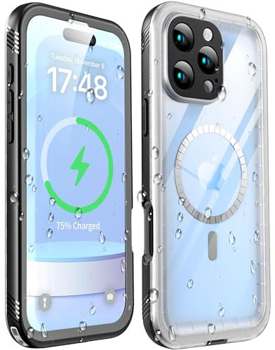 SOKUSIN for iPhone 16 Pro Max Waterproof Case Magnetic Shockproof - with Camera/Screen Lens Protector Compatible with Magsafe [360 Full Body Protective] Heavy Duty Dustproof Front and Back Cover-Clear