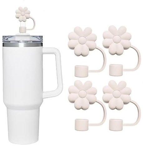 4 Piece Flower Straw Covers Cap, Wsimily Silicone Straw Topper Cap for Stanley Tumbler 40-20 oz, 10mm 0.4in Straw Covers Cap Dust-Proof Reusable Food-Grade Leak-Proof Stanley Cup Accessories