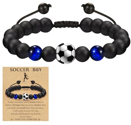 Jungen Naturstein Fussball Armband, 1 Pcs Kinder Fußball Armband, Freundschaftsarmband für Junge Teenager, Wie Partys, Turniere, Schule Oder Alltag