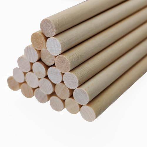 Lot de 25 Baguettes En Bois Rondes Et Naturelles - Baguettes En Bois massif - Pour Bricolage, Artisanat, Barbe à papa - 30 cm x 10 mm