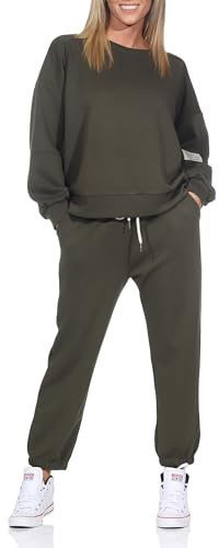 simaranda Damen Jogginganzug, Zweiteiler für Freizeit und Sport, Trainingsanzug, Hausanzug mit Hoodie und Hose 7065 Olive