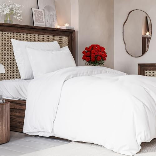 3-teiliges Bettwäsche-Set 200x200 cm mit Bettbezug und 2 Kissenbezügen 50x80 cm – Weiche, atmungsaktive und pflegeleichte Mikrofaser – Mit Reißverschluss und Eckbändern – Oeko-TEX – 3PC - Weiß