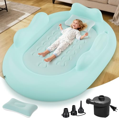 Abdtech Aufblasbares Kleinkind-Reisebett – Aufblasbare Matratze für Kinder mit wasserdichtem Bettlakenschutz, tragbares Kleinkindbett, Baby-Luftmatratze mit 3 Seiten, gemütliches