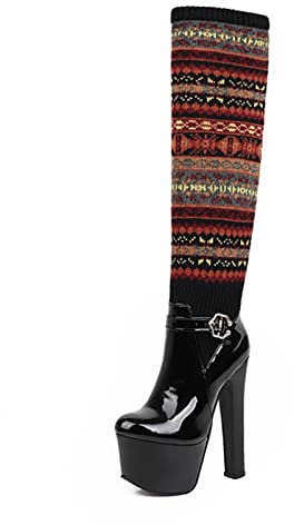 Stivali Moda da Donna Stivali sopra Il Ginocchio con Tacco Alto 16CM/6.29IN Stivali da Donna con Tacco Spesso e Suola Spessa Stivali da Discoteca