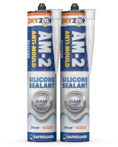 Dryzone Silicone Sealant Clear Anti Mould (310ml x 2), Waterproof Premium Sanitary-Grade, Low VOC Sealant for Bathroom and Kitchen