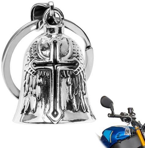 Hioip Biker Bell Motorrad Glöckchen Guardian Bell Edelstahl Motorrad Glocke Glücksbringer Motorradglocke Schlüsselanhänger Motorradfahrer Schutzglocke Anhänger Motorcycle Geschenke (C, Kreuzen)