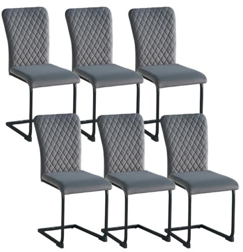 JYMTOM 6er Set Freischwinger Schwingstuhl Esszimmerstuhl mit Samt-Bezug und hoher Rücklehne, Metallgestell, Moderner Küchenstuhl, Polsterstuhl für Wohnzimmer Konferenzraum und Esszimmer (6, Grau)