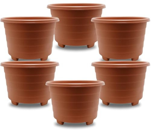 SIDSONS Large Terracotta Planter 39cm - Plastic Plant Pots, Indoor Flower Pot, Outdoor Garden Patio Planters, Marked Drainage Hole, Round Planter With Feet, Herb Plant Container (6, 39cm Terracotta)