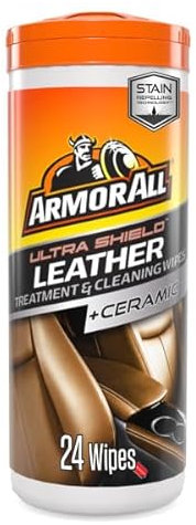 Armor All Ultra + Ceramic Leather Treatment Wipes 24 Count, Premium Car Leather Cleaner and Conditioner, SiO2 Protection for Car Seats, Stain & UV Repellent Technology with Long-Lasting Barrier