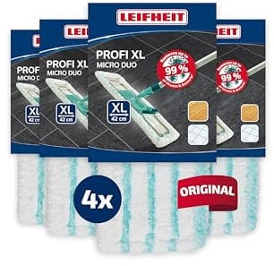 Leifheit Wischbezug Profi XL Micro Duo 4er Set, Bodenwischer Ersatzbezug, für alle Bodenarten, Mikrofaser Putzlappen optimal für Fliesen und Laminat