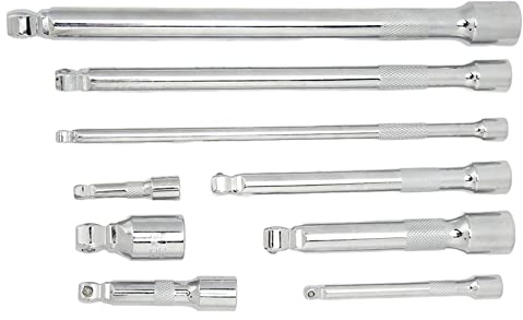 Cosiki Wobble Extension Set, Ratchet Extension with Storage Tray 9 Piece Wobble Bar Set Socket Wrench 1/4in 3/8in 1/2in Drives Bar