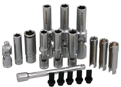 Neilsen CT4490-18pc PSG Glow Plug Removal Kit with 8–12mm Deep Sockets, Lateral Slot Types, Universal Joints, Extension Bar and Anti-Static Caps