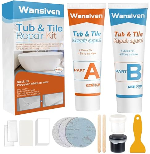 Wansiven Fliesenreparaturset Weiß, 100g Emaille Reparatur Set, Wasserdichtes Und Auslaufsicheres Keramik Sanierung Set, Waschbecken Reparaturset Zum Reparieren Von Kratzern, Löchern, Rissen