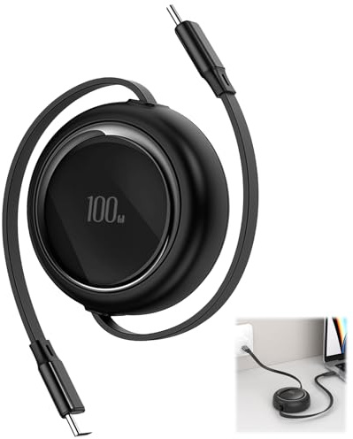 100W Retractable USB C to USB-C Charger Cable 5-Length Adjustable (0.2/0.4/0.6/0.8/1M) Retractable 5A Fast Charging Type C Cord for i-Phone Air/17/16 15 Sam-sung Galaxy Z Flip5 S23 Mac-book Pro Black