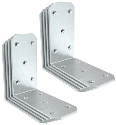 MeBantoo 5 Inch Heavy Duty L Brackets - 90 Degree Corner Braces for Wood Posts, Shelves, Fences & Pergolas - Metal Angle Brackets for Floating Shelf, Countertop & Framing Support (Galvanized-8 Pcs)