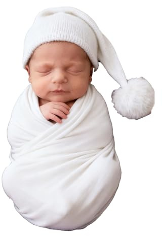 RUNQHUI Newborn Photography Wrap and Hat for Baby Photo Shoot Outfits Stretch Crochet Blanket Props