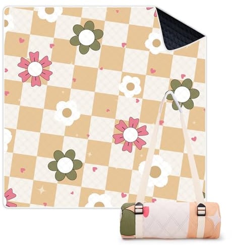 LARUTAN Picknickdecke 200x200 cm, wasserdicht & waschbar, Faltbare Stranddecke mit Tragegurt, Outdoor Decke für Strand, Camping, Park & Picknick, Kyoto