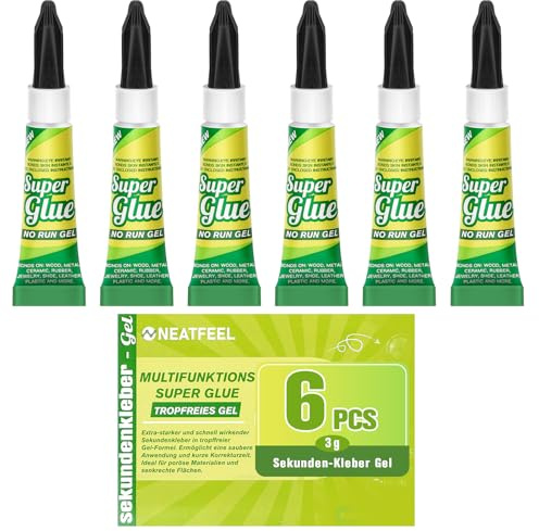 Sekundenkleber Extra Stark Gel – 6 × 3 g Super kleber Wasserfest & Transparent, schnelle – für Alles Holz, Kunststoff, Schuhe, Porzellan, Modellbau – für Reparaturen in Haushalt, Werkstatt & DIY