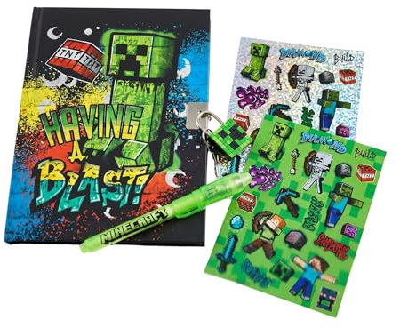 Minecraft Juego de Papelería para Niños, Incluye Cuaderno Pegatinas Boligrafo Candado y Llaves, Regalo para Niños