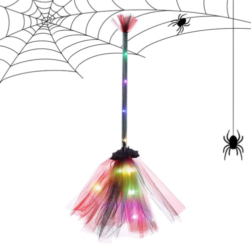 Escoba Halloween Accesorios de Disfraz Divertidos y Decorativos con Pilas | Accesorios Disfraz Halloween Escoba Para Casa Encantada Puerta Principal Porche Jardín Patio Sendero