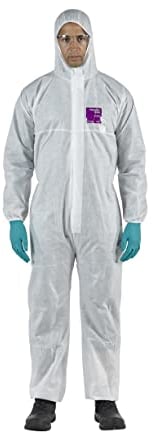 Ansell AlphaTec 1500 Model 138, Combinaison de Travail Jetable, Protection Chimique Type 5/6, Tenue Intégrale et Déperlante, Bricolage et Peinture, Homme Femme, Blanc, Taille M (1 Pièce)