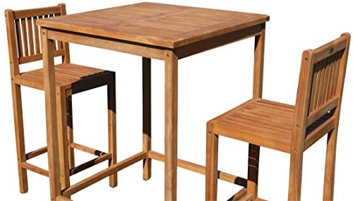 ASS BAR-Set - Teak Bartisch Bistrotisch Stehtisch 80x80cm mit 2X Barhocker Holz Modell: JAV-BIMA-SET80 von