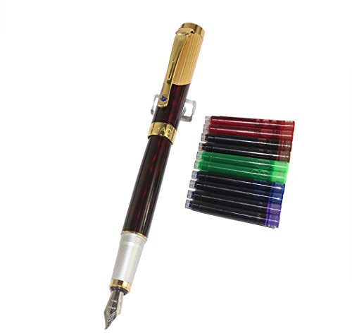 Gullor 9009 Bent nib Fountain Pen with Original pen pouch and 5 colour ink cartridge - Claret
