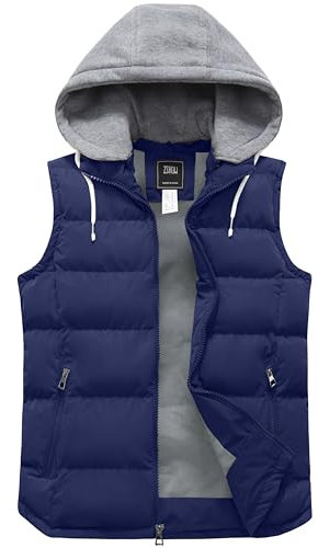 ZSHOW Homme Veste sans Manches Rembourrée en Coton Léger Gilet à Capuche Bleu M