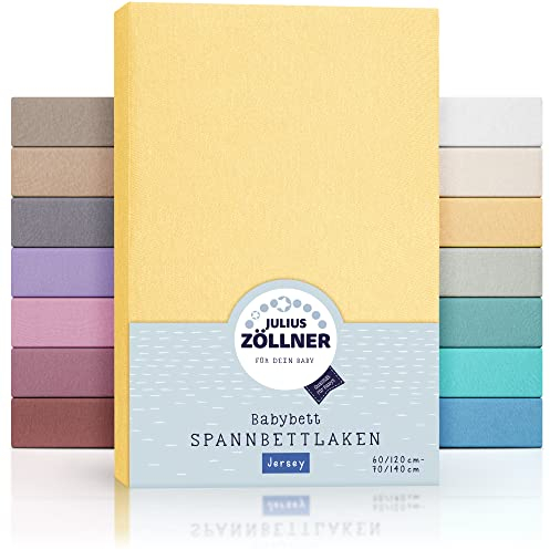 Julius Zöllner Jersey Spannbettlaken für Baby- & Kinderbett, 100% Jersey-Baumwolle, OEKO-TEX Standard 100 zertifiziert, Größe: 60x120cm / 70x140cm, 1er Pack, banana