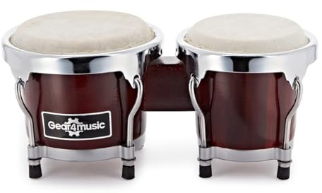 Mini-Bongos von Gear4music, Rot | Leichte Kunststoffkonstruktion 4 und 5 Zoll, verchromte Hardware, Naturfelle, ideal für Kinder und Klassenzimmer