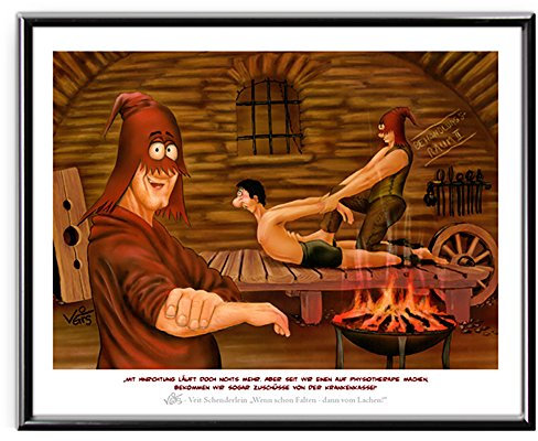 Veit`S Bilder Wandbild Cartoon Physiotherapie Henker - Hinrichtung sogar Zuschüsse von der Krankenkasse! (Klein 24x30mit Rahmen)
