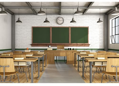 Baocicco 3 x 2 m Hintergrundkulisse für Schulanfang, Klassenzimmer, Innendekorationen, Kreidetafel, Uhr, Fotografie, Hintergrundtapete, Schuljahreszeit, Kinder, Studenten, Portraitrequisite.