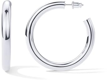 PAVOI 14K Gold Lightweight Chunky Open Hoop | Golden Hoop Earrings for Women, Metal