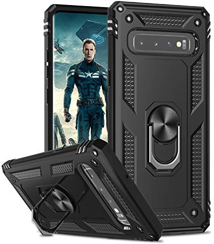 LeYi Funda para Samsung Galaxy S10 Plus Armor Carcasa con 360 Anillo iman Soporte Hard PC y Silicona TPU Bumper antigolpes Fundas Carcasas Case para movil Samsung S10 Plus,Negro