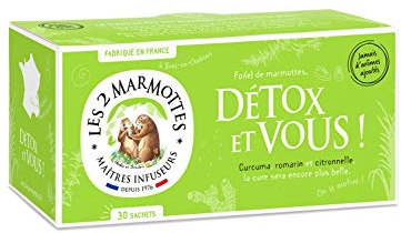 Les 2 Marmottes Infusion Détox et Vous- Curcuma Citron Cannelle - Bien-Être et Relaxation - Pour le foie - 30 Sachets par boite - Made in France