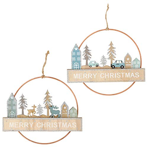 COM-FOUR® 2X Holzanhänger für die Weihnachtsdekoration 15 x 17 cm | Holzverzierung zum Aufhängen an Türen und Fenstern [Motivauswahl variiert]