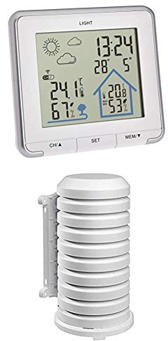 TFA Dostmann Wetterstation Funk Life, digitale Funkwetterstation, Temperatur, mit Hintergrundbeleuchtung, Wettersymbole, weiß + Schutzhülle für Sender Artikel, 98.1114.02, leicht zu montieren, weiß