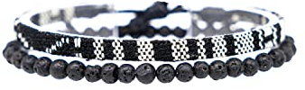 Made by Nami 2er Set Surfer-Armband Herren & Damen • 100% Wasserfest & Handmade • Perlen-Armband Boho Stoff-Armband • Sommer Strand-Schmuck • Freundschaftsarmbänder (Schwarz & Lavastein)