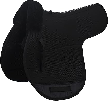 Engel Reitsport | AirTec Lammfell Satteldecke mit Funktionsgewebe AT-SADEK1-VSS-SCH-SCH wirbelsäulenfrei Fellkranz vorne Schwarz/Schwarz VSS (Vielseitigkeit/Springen)