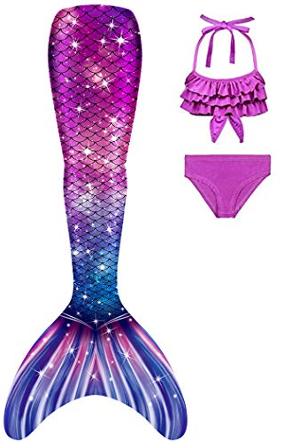 DNFUN Meerjungfrauenschwanz mit Bikini zum Schwimmen für Mädchen Meerjungfrau Schwanz Schwimmen kostüme für Kinder,Meerjungfrau Flosse Mädchen Seperat